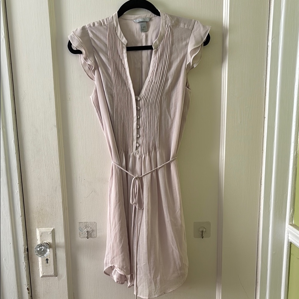 H&M Tan Flutter Sleeve V-Neck Mini Dress